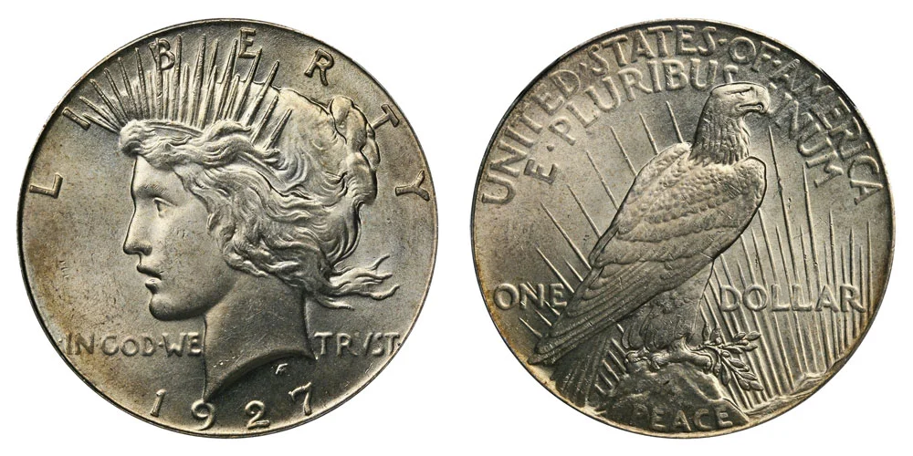 1927 Peace Dollar obverse and reverse showing Liberty portrait and eagle design